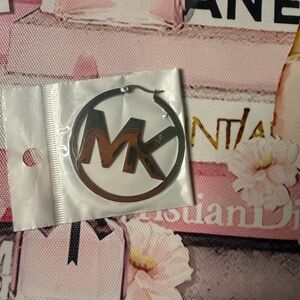 18k Gold plated stainless steel Metallic Logo Hoop Earrings